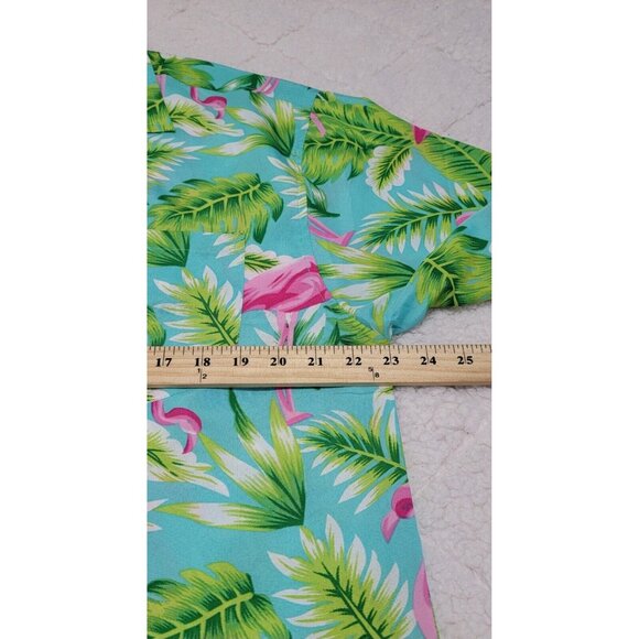 India Boutique Mens Turquoise Pink Flamingo Hawaiian Shirts Short Sleeve Size L - Picture 6 of 10